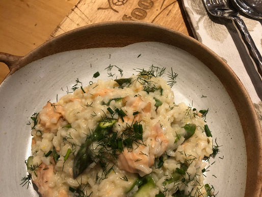 Smoked salmon and asparagus risotto