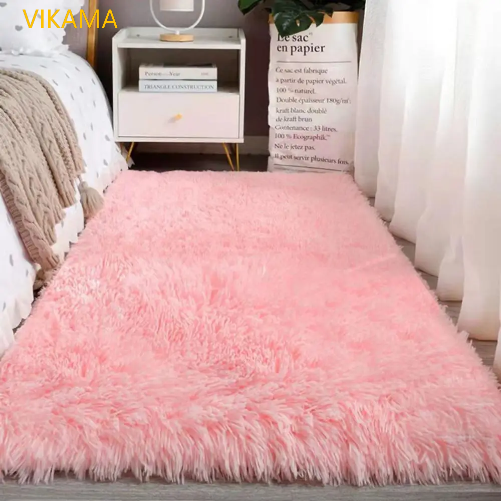 VIKAMA Simple Silk Wool Plush Carpet Bedroom Living Room Bed Blanket Solid Color