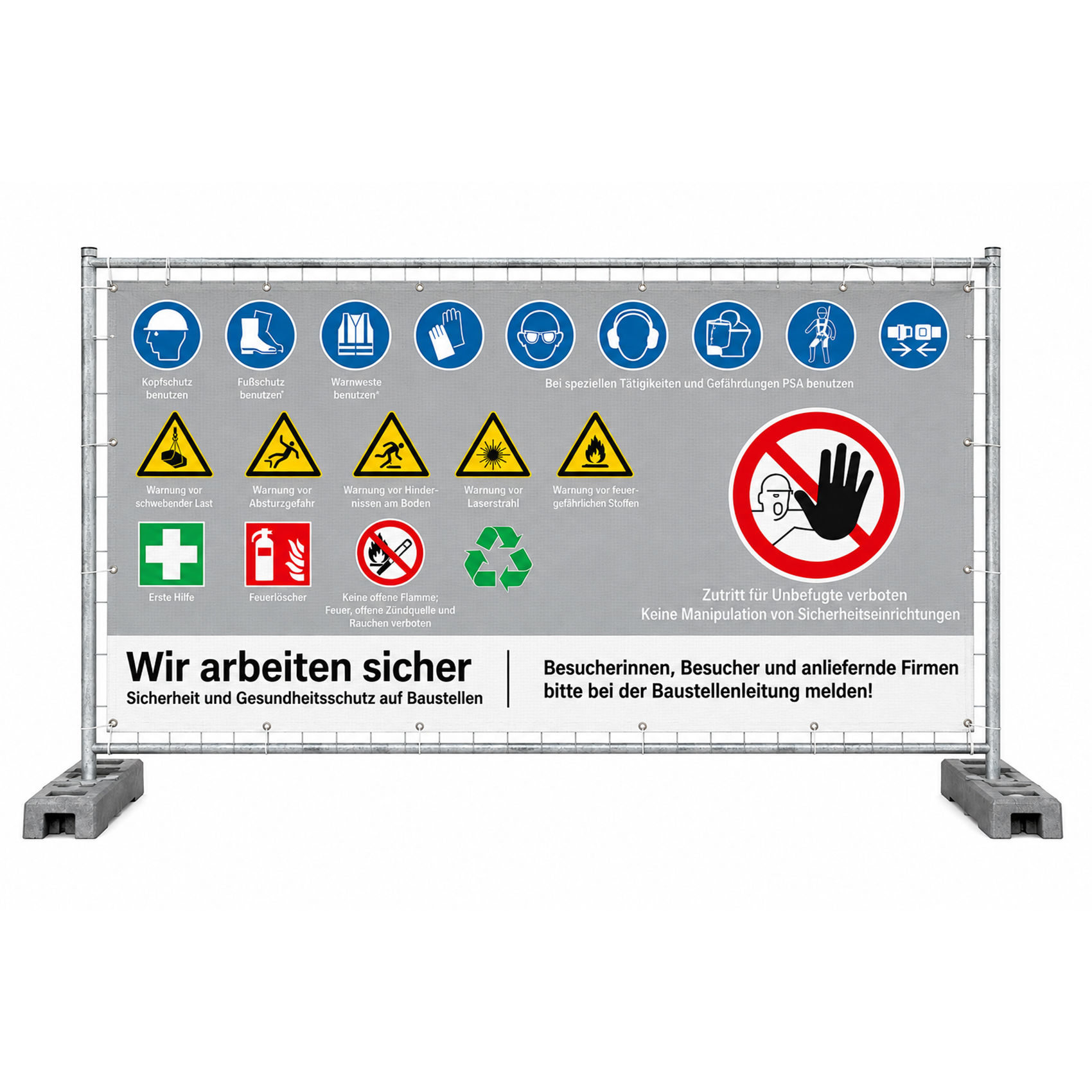 Bauzaunbanner "Wir arbeiten sicher" 3,41 x 1,76 m