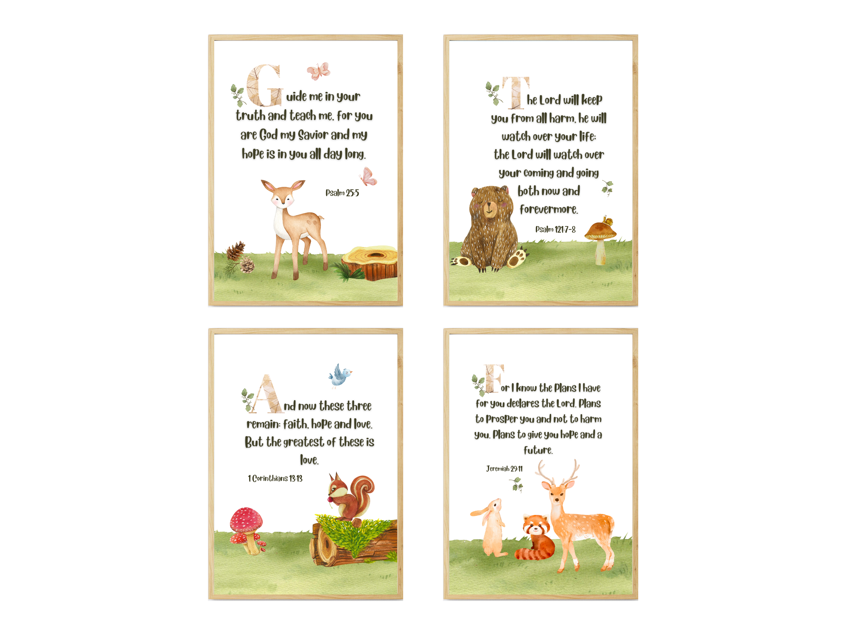 Christian Bible Wall Art with Woodland Forest Animals for Nursery or Child's room