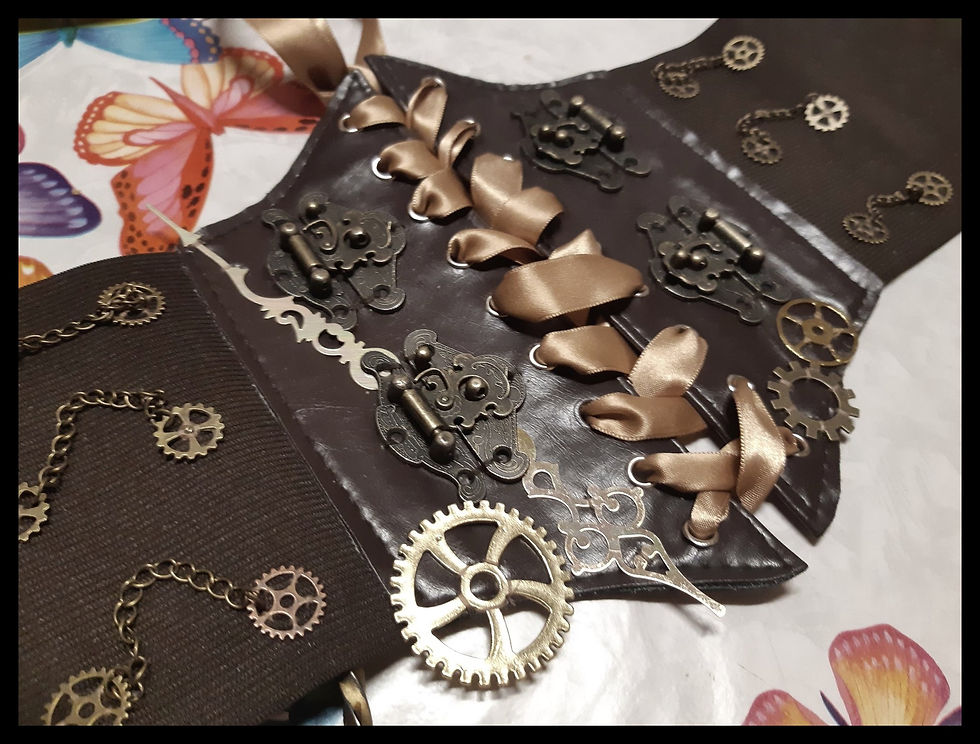 Miniature : Serre Taille Bustier Corset Ceinture Tenue Steampunk Horloge Engrenage Or