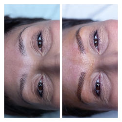 Before and after of brown-eyed lady following a permanent brow treatment