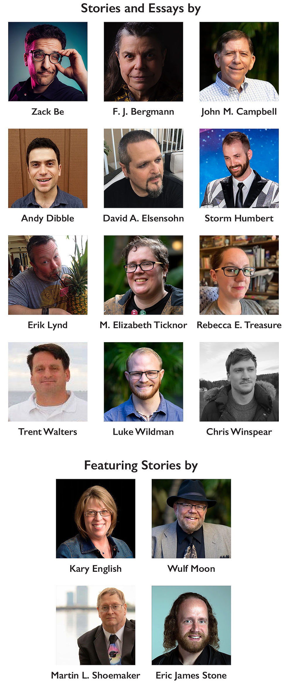 Portraits of the former Writers of the Future authors contributing to the Inner Workings anthology.