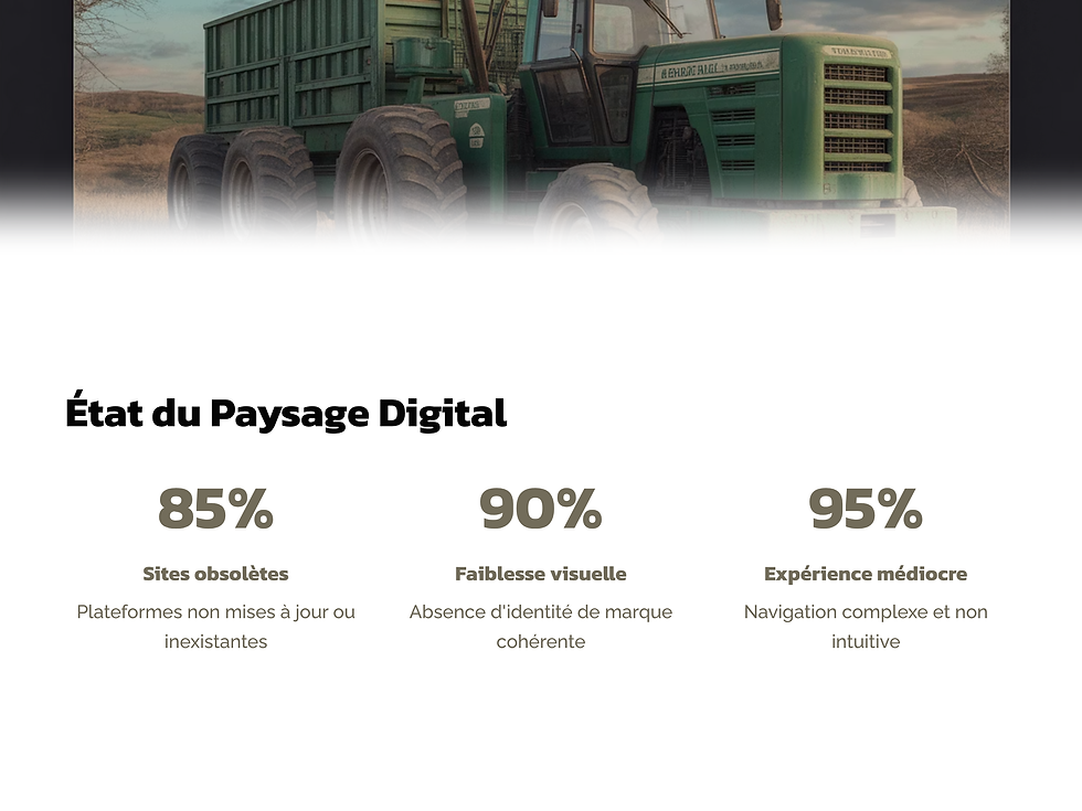 Visuel représentant les problématiques du marché agricole africain : digitalisation faible, manque d’équipement et concurrence élevée.