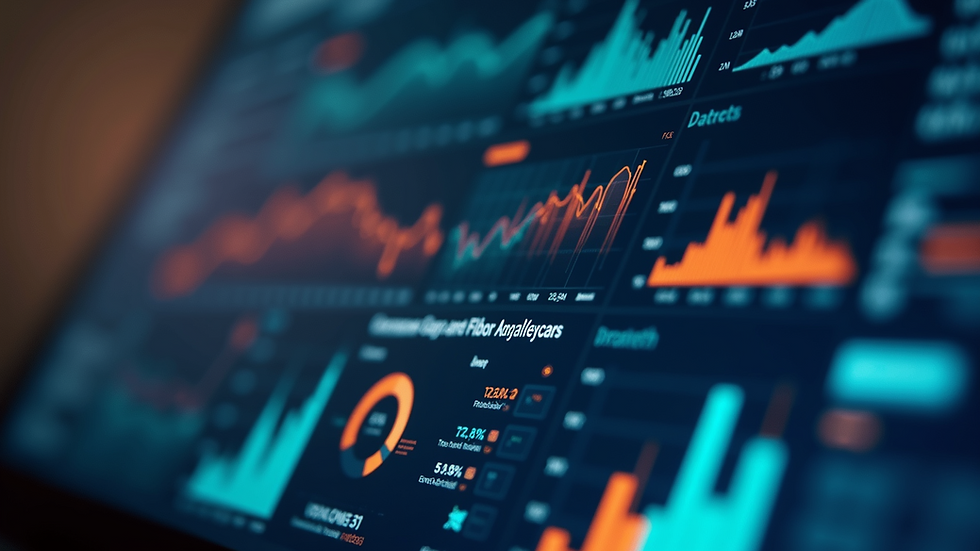 Close-up view of a digital dashboard displaying analytics and performance metrics