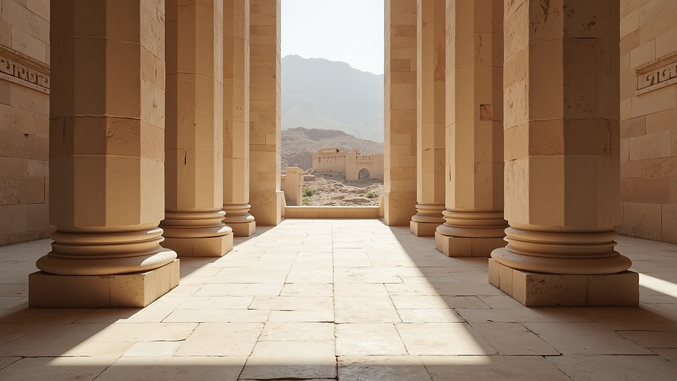High angle view of four pillars carved in stone