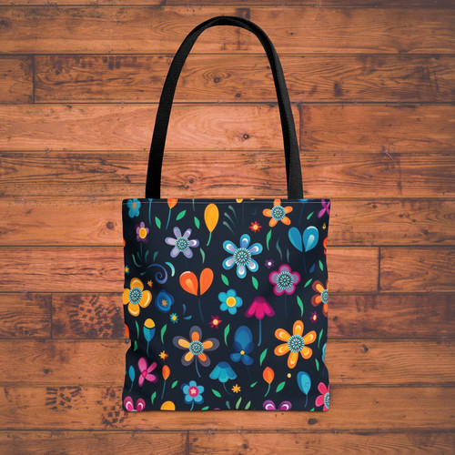 Navy Painted Flower Tote Bag Set
