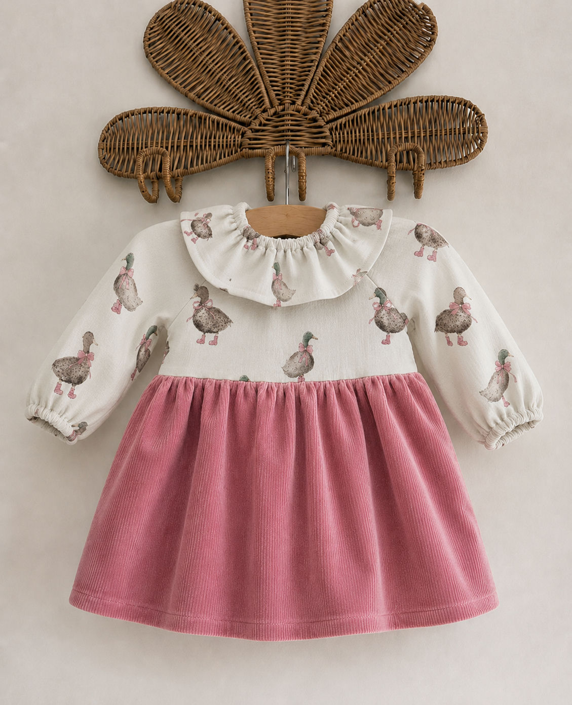 Robe ou barboteuse jersey canard velours rose 