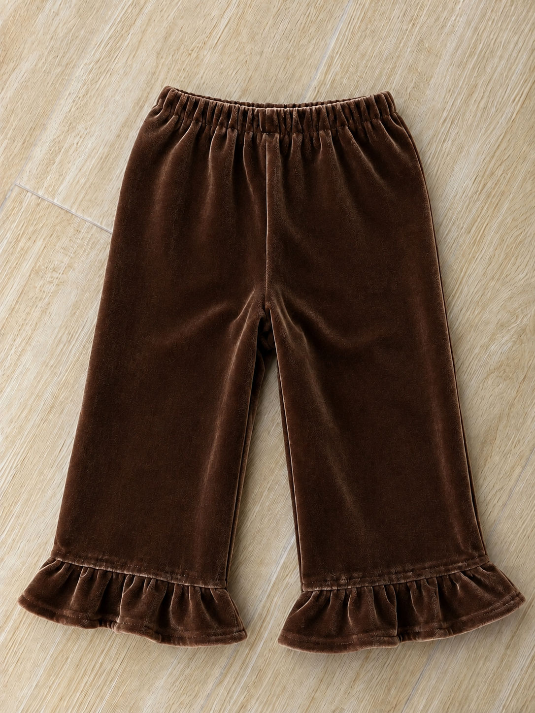 + DE COULEURS : pantalon bas froufrous velours simple 