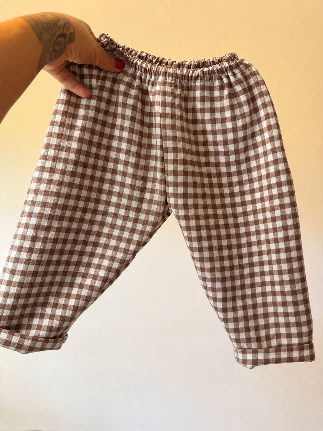 Pantalon carreaux Vichy marron