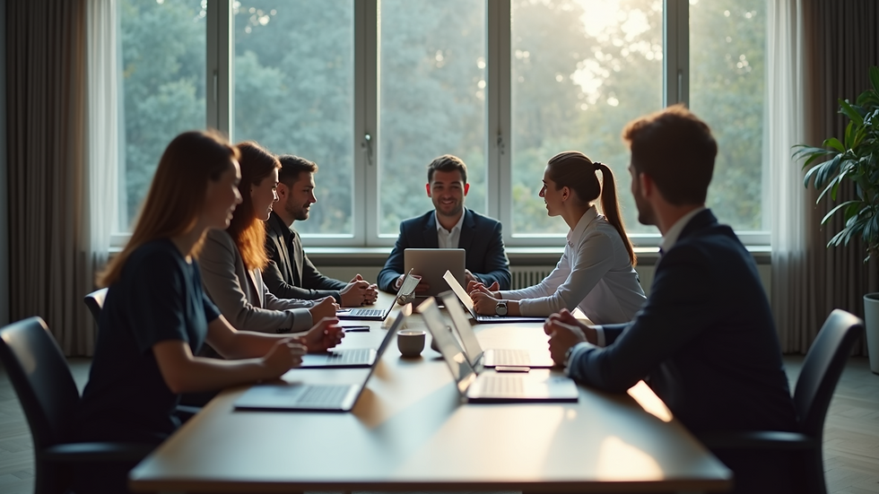 High angle view of a collaborative business meeting