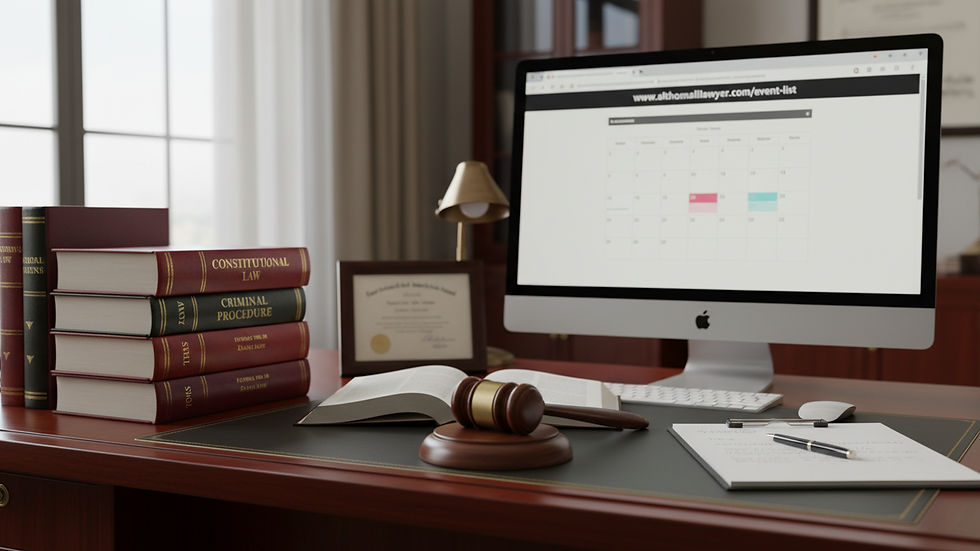 Eye-level view of a legal office desk with law books and a gavel