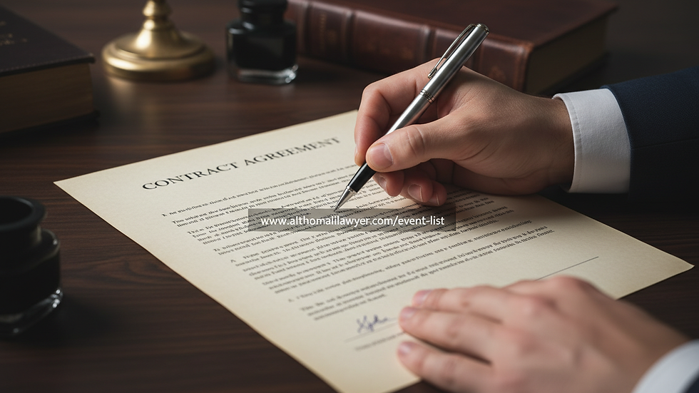 Close-up view of a contract being signed on a legal document