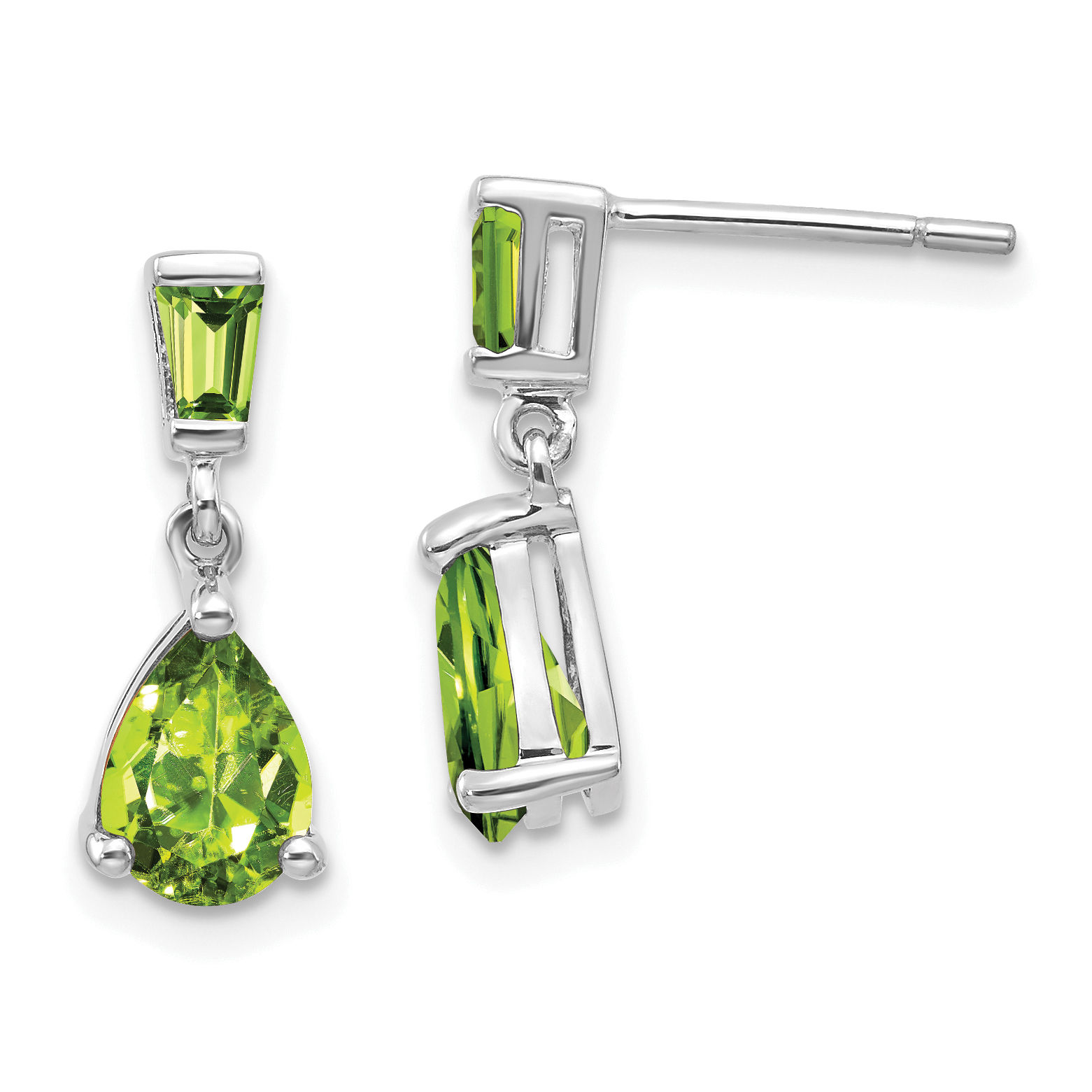 14K White Gold Teardrop Dangle Peridot Earrings