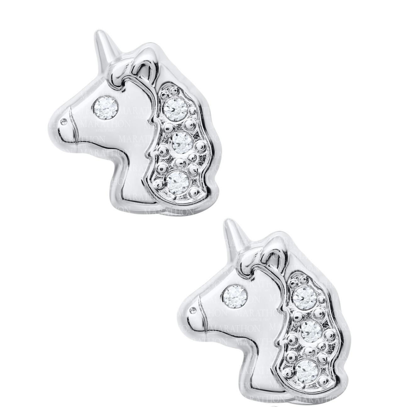 Sterling Silver CZ Unicorn Baby Earrings