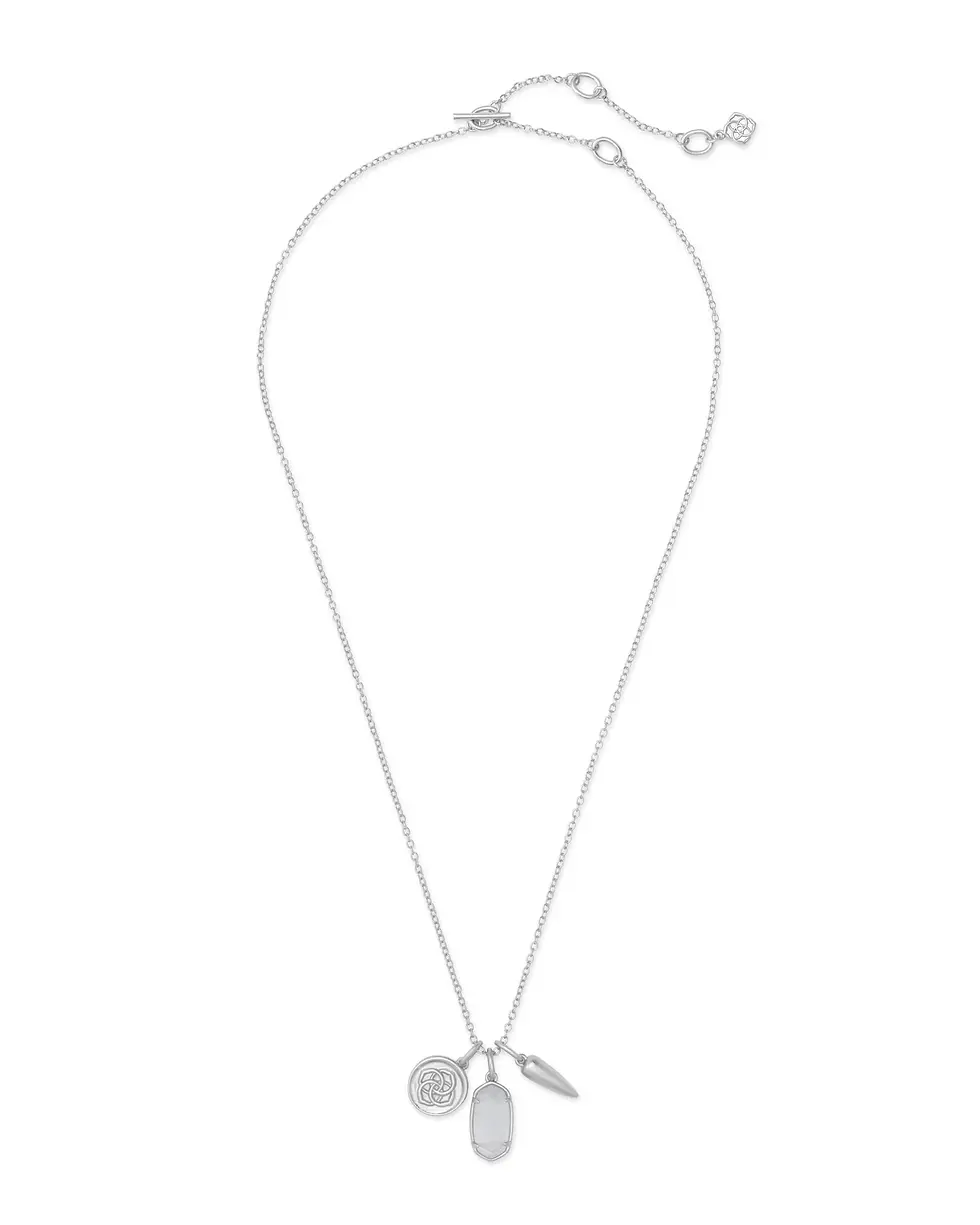 Rhodium Tone Dira Necklace With Slate Catseye