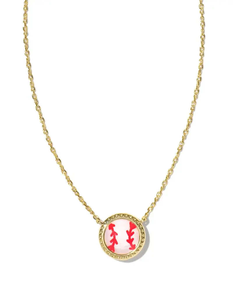 Gold Tone Baseball Necklace With Ivory Mother Of Pearl