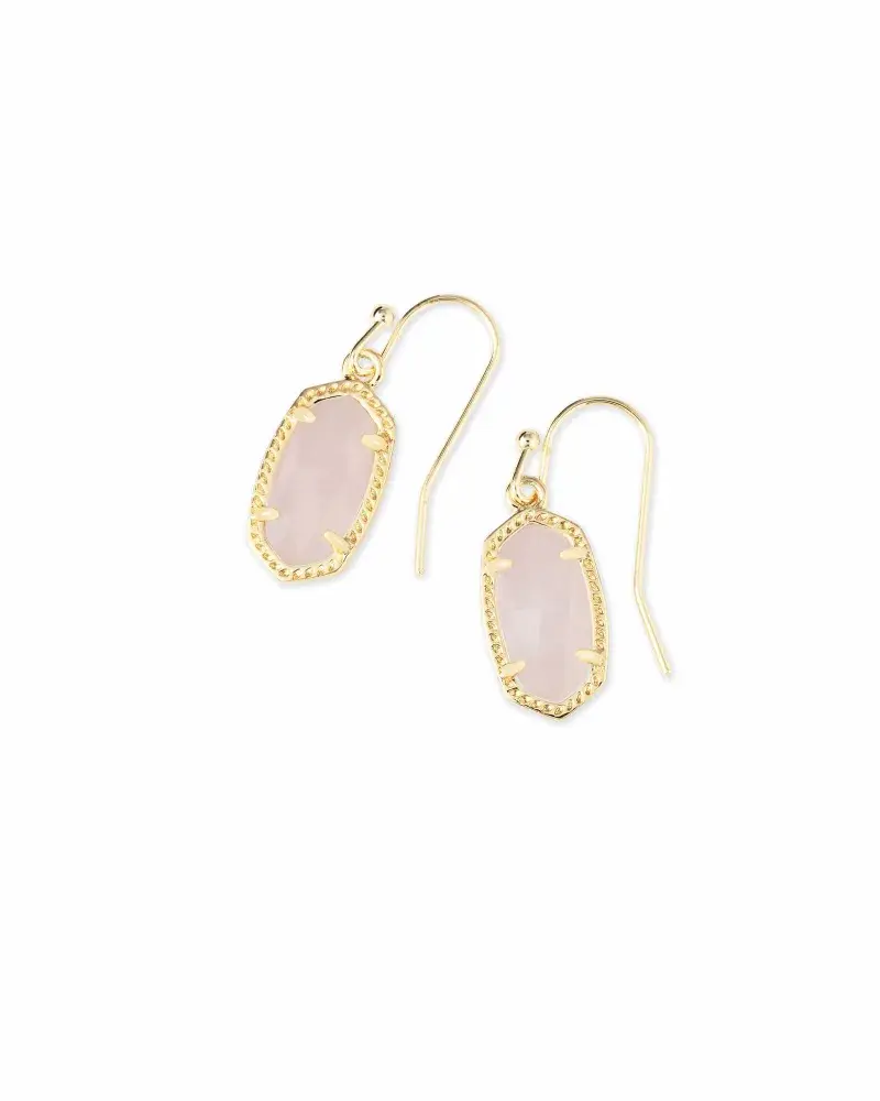 Gold Tone Lee Earrings With Rose Quartz