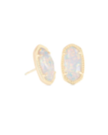 Gold Tone Ellie Earrings With White Kyocera Opal