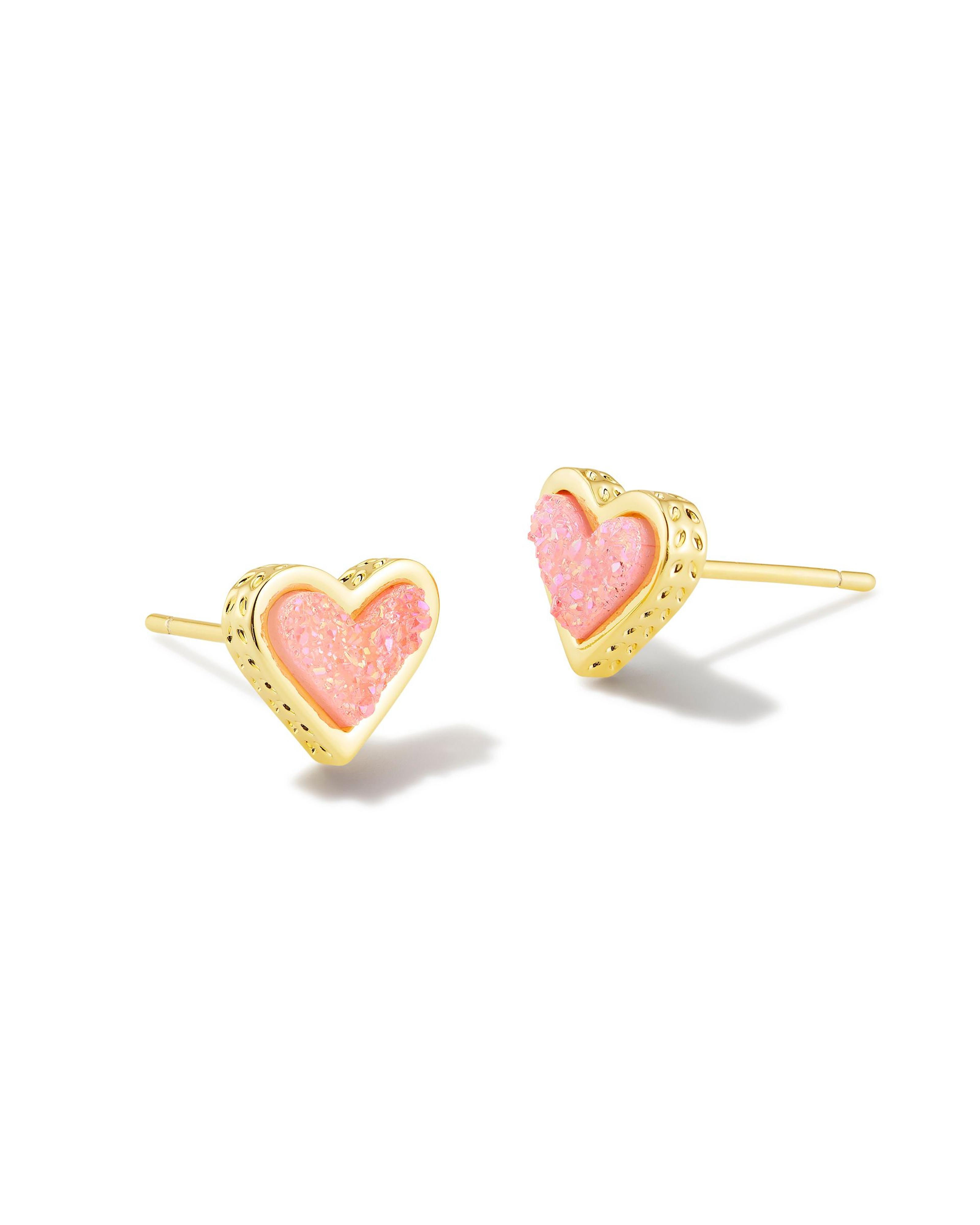 Gold Tone Ari Earrings With Light Pink Drusy