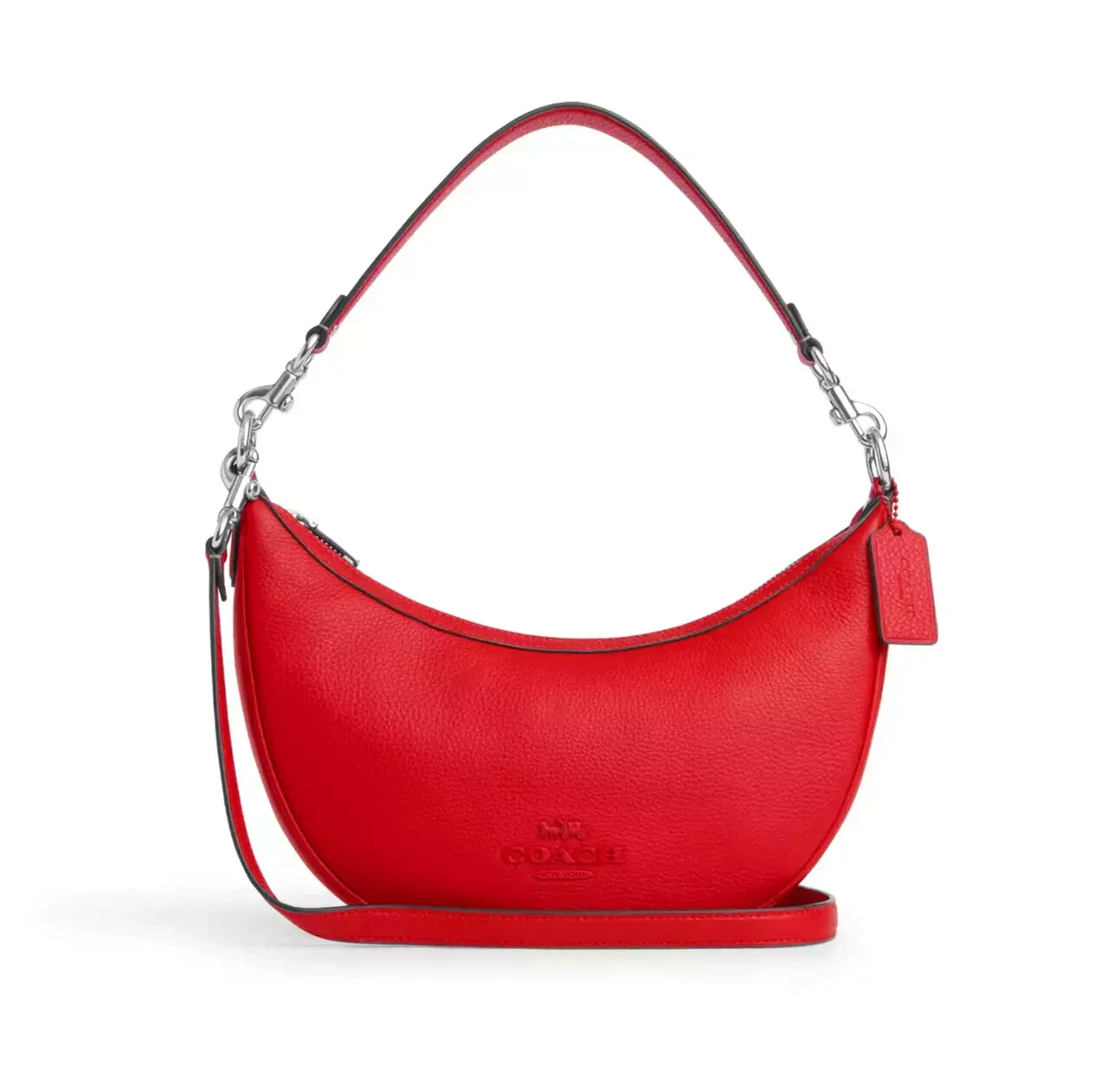 Coach Aria Pebbled Leather Shoulder Bag - Bright Poppy
