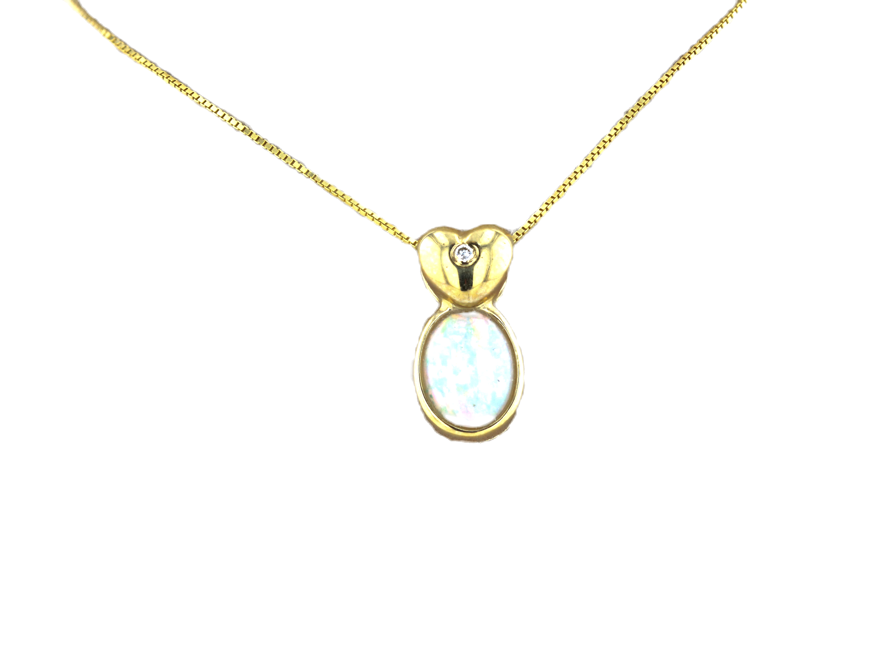 14K Yellow Gold Opal and Diamond Pendant with 18" Chain