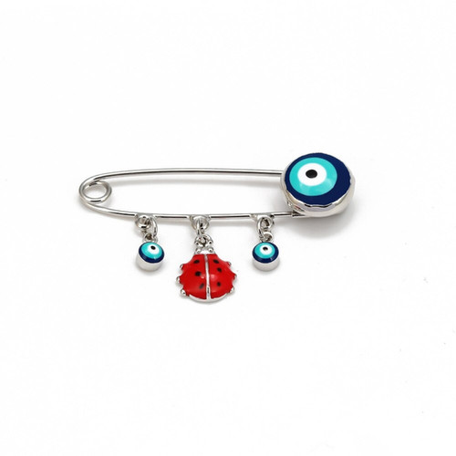Murano Glass Evil Eye Bead Safety Pin, Silver Evil Eye Brooch, Protective Evil E