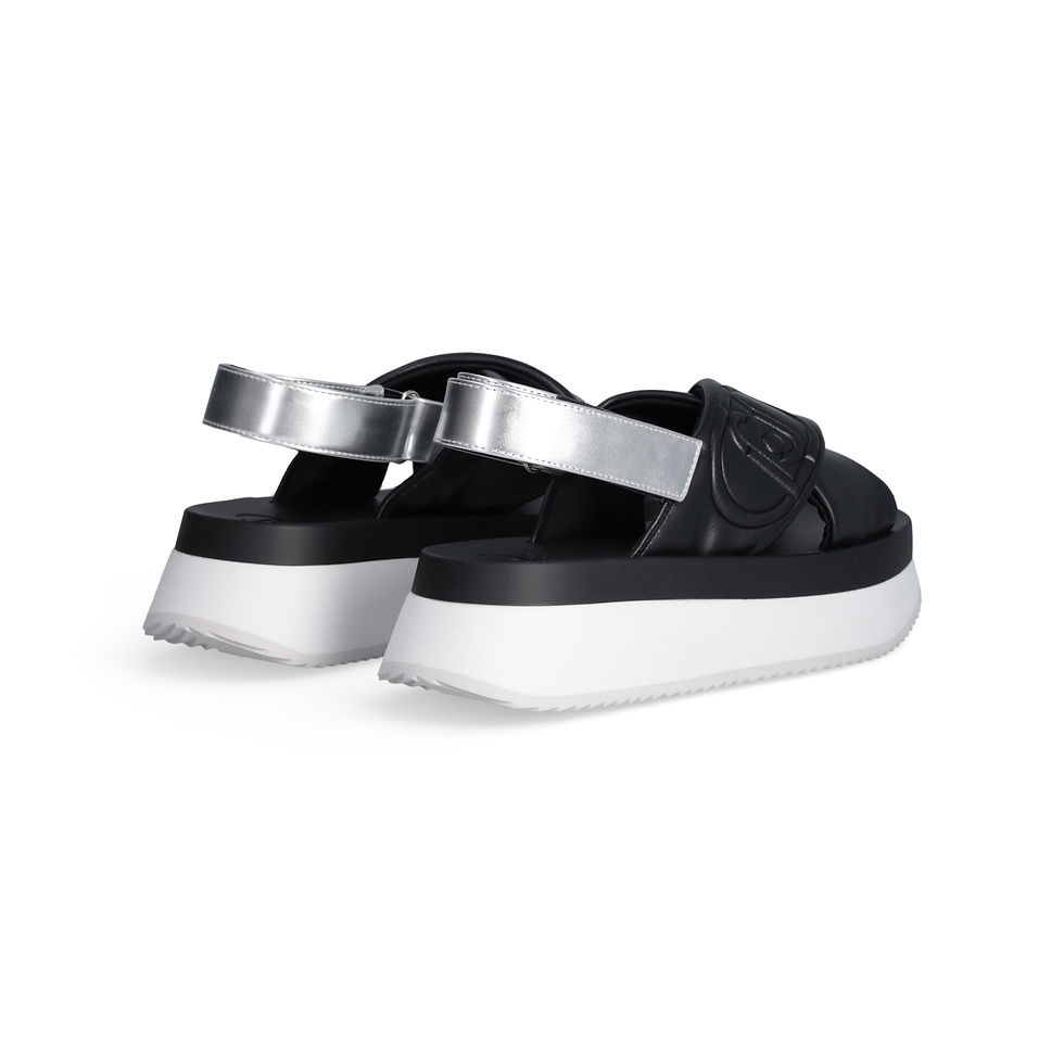 Thumbnail: Liu •Jo Women's Black Platform Casual Sandals back view