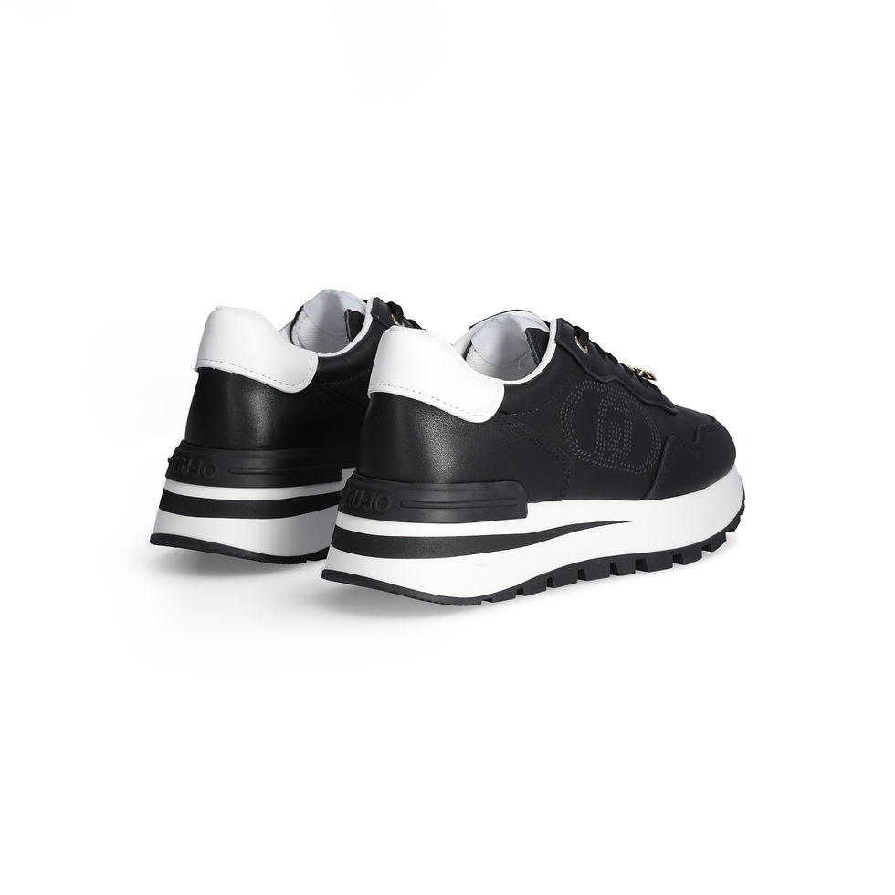 Thumbnail: Liu Jo Women's Black Leather Sneakers Back Side View