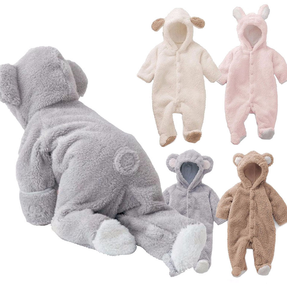 Outono inverno macacão de bebê menina menino roupas velo animal urso coelho ov