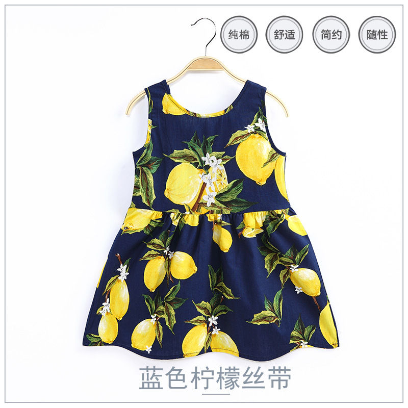 Miniatura: Vestido Infantil Sem Mangas com Estampa e Cordão, Estilo Coreano, para Meninas,