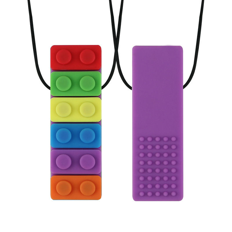 Miniatura: 1pc sensorial mastigar colar tijolo mastigável crianças silicone mordendo láp