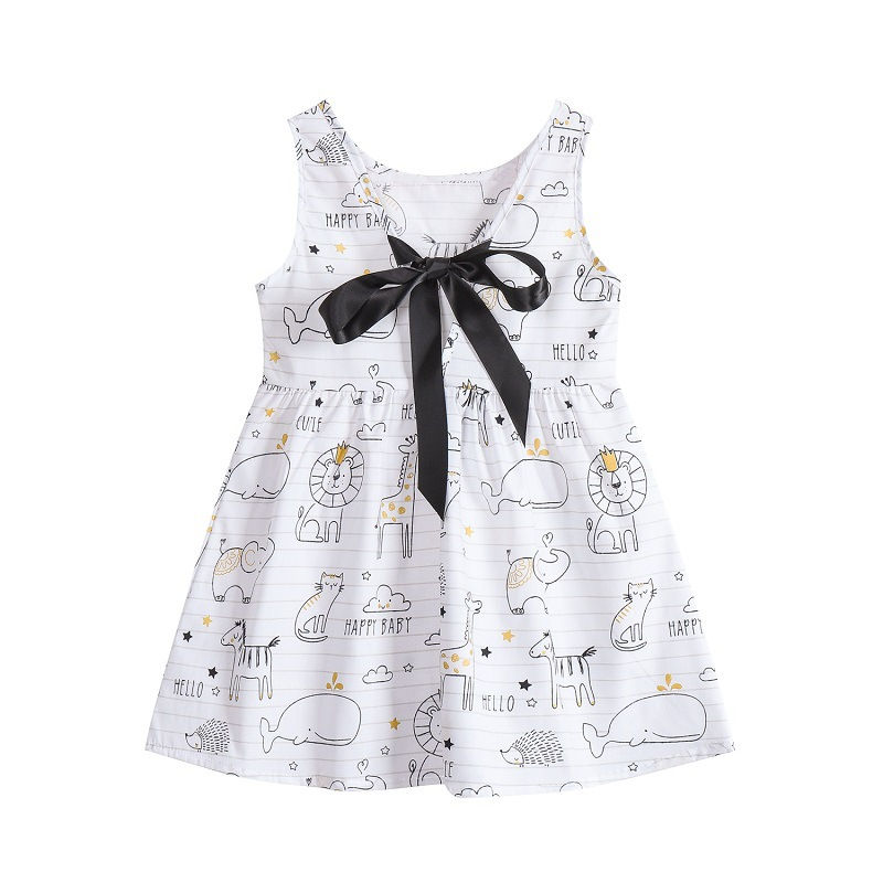 Miniatura: Vestido Infantil Sem Mangas com Estampa e Cordão, Estilo Coreano, para Meninas,