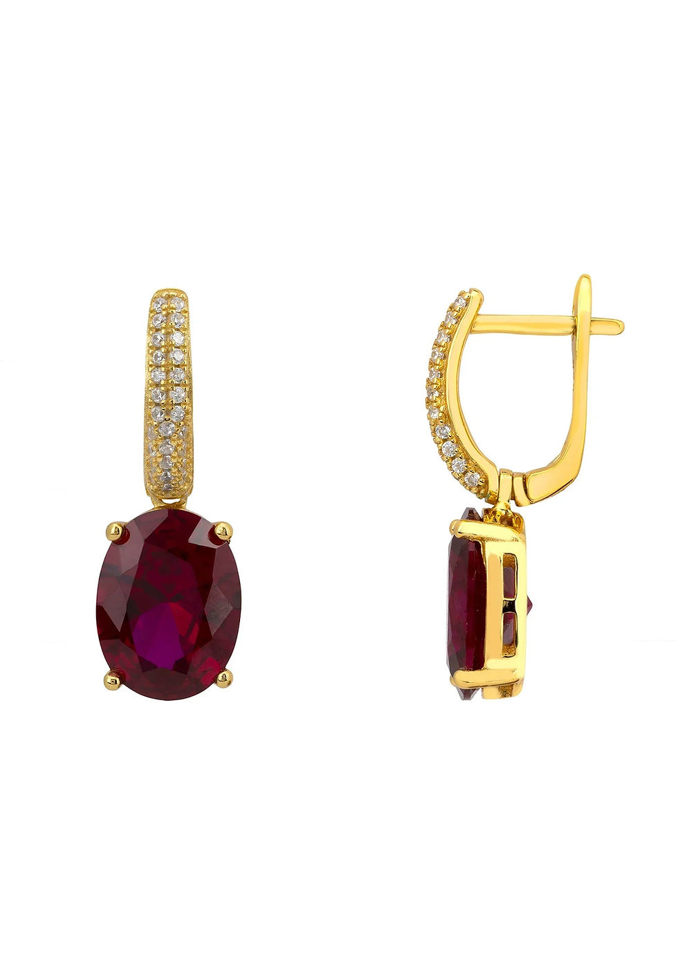 Thumbnail: Alexandra Oval Drop Earrings Gold Ruby
