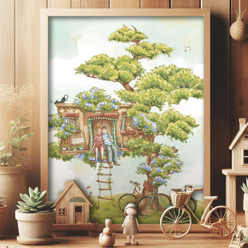 アクリル絵画　“Tree House” Amazon.com: Tree House Art Puzzle for Adults 1000 Pieces, Colorful