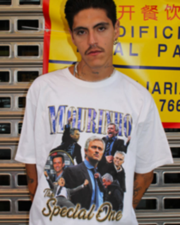 Model with Mourinho Tshirt Retro Football Gang