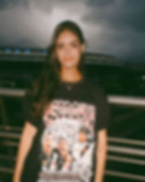 Model with Vasco de Gama black t-shirt