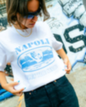 Model with Napoli Corteiz T-shirt White