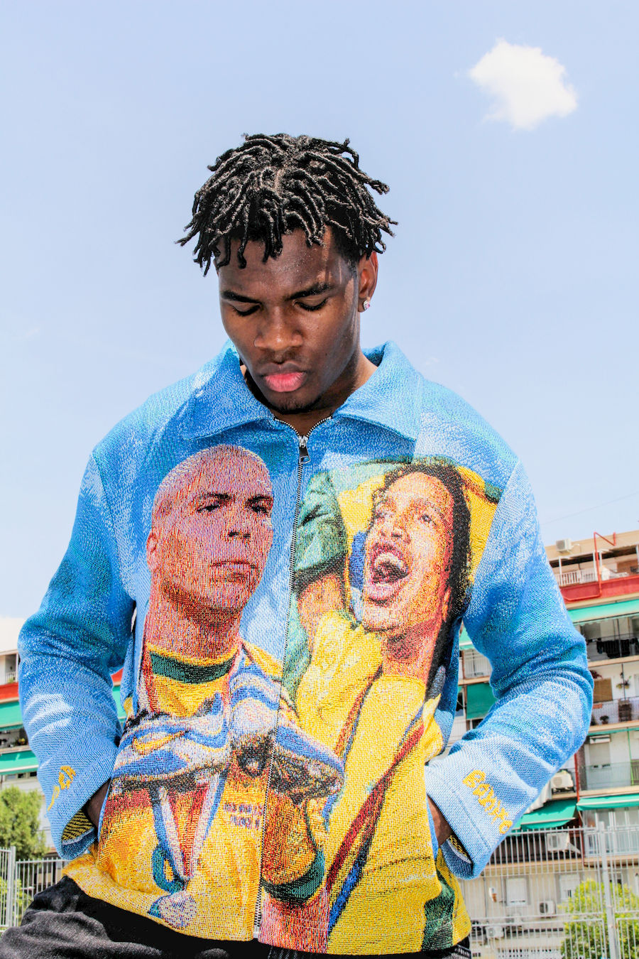 Model with the Joga Bonito Tapestry Jacket