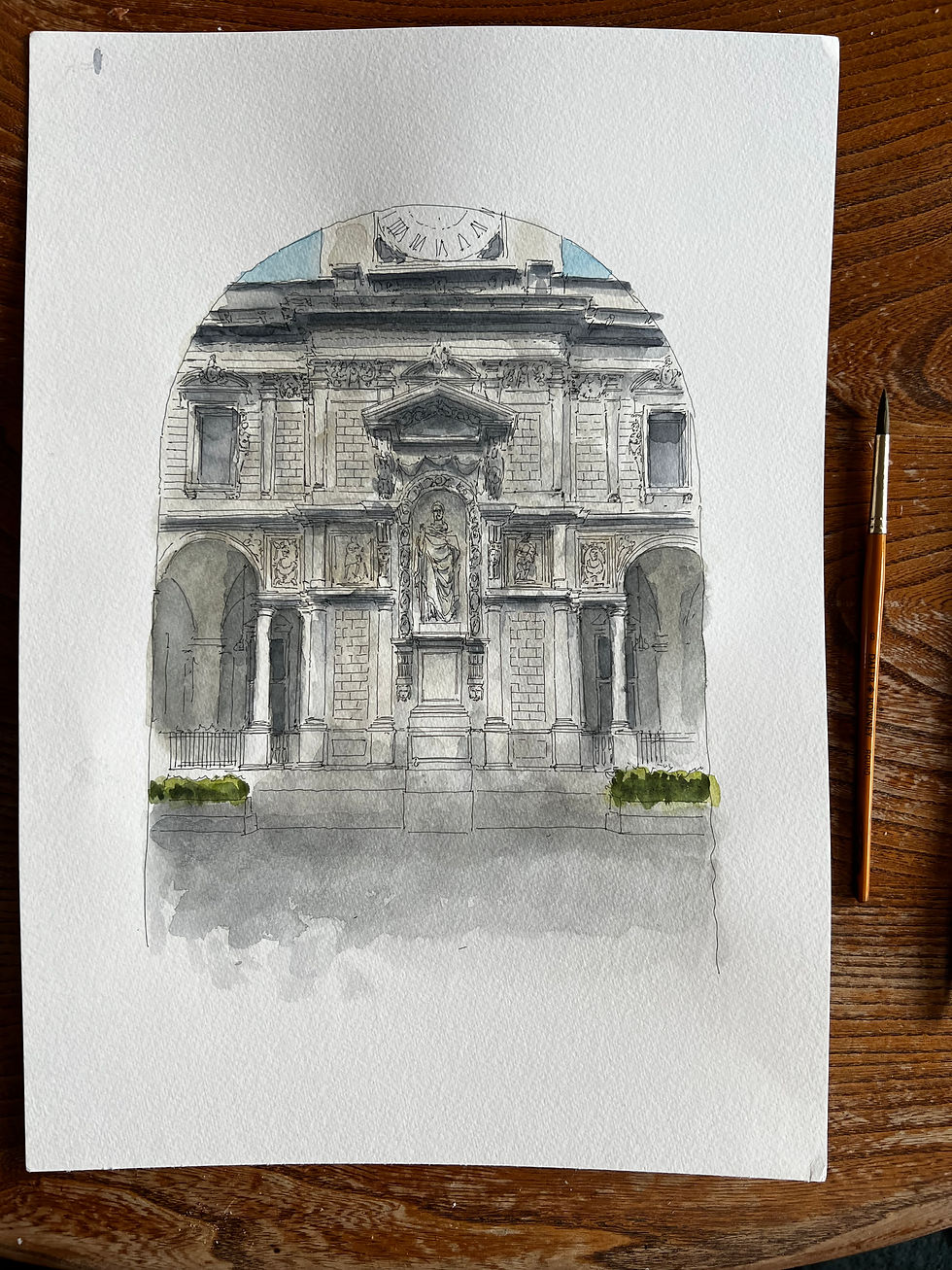 beautiful watercolour Palazzo dei Giureconsulti, Piazza dei Mercani, Milan