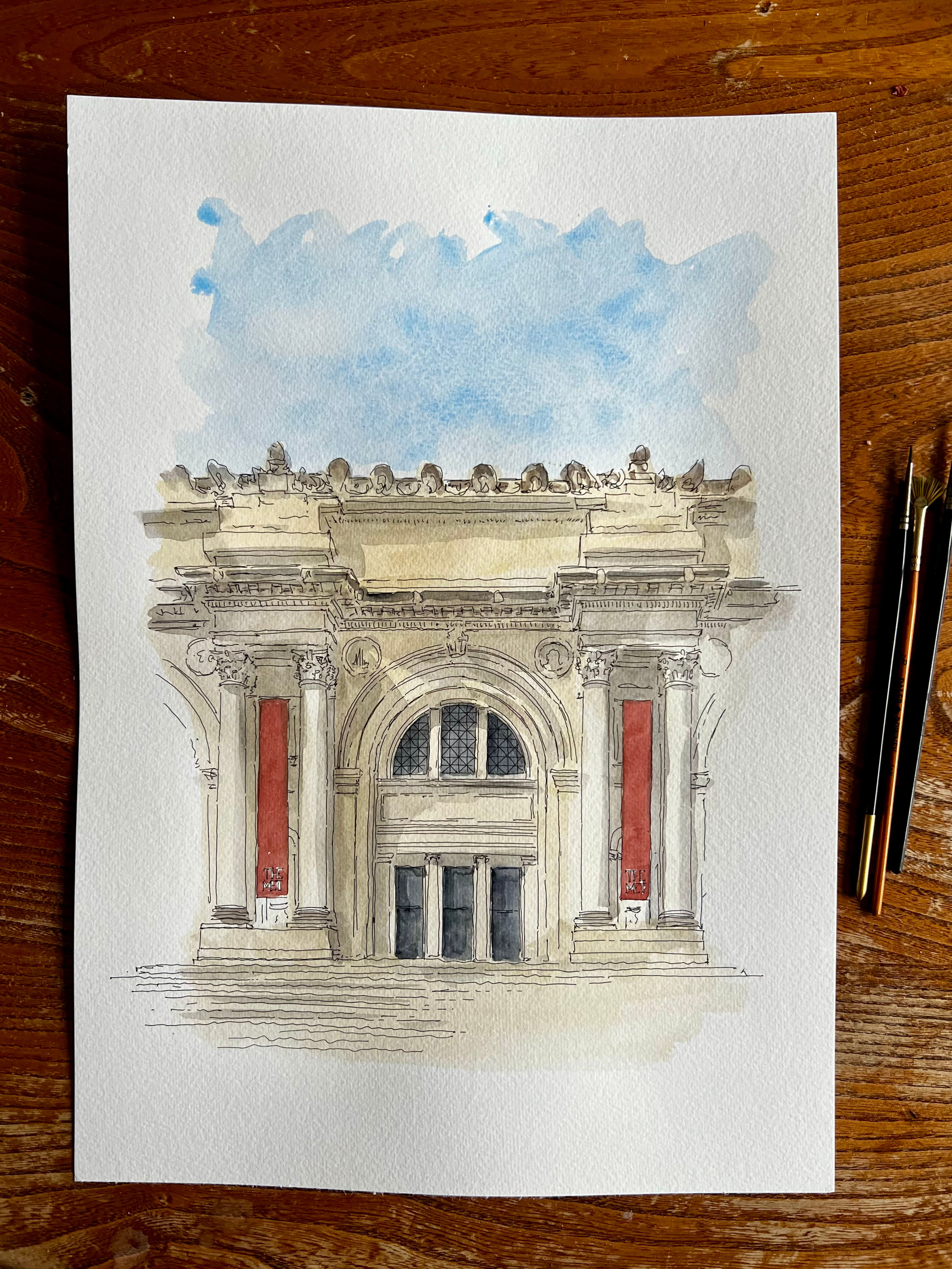 beautiful watercolour of The Museum of Modern Art (MoMA), New York