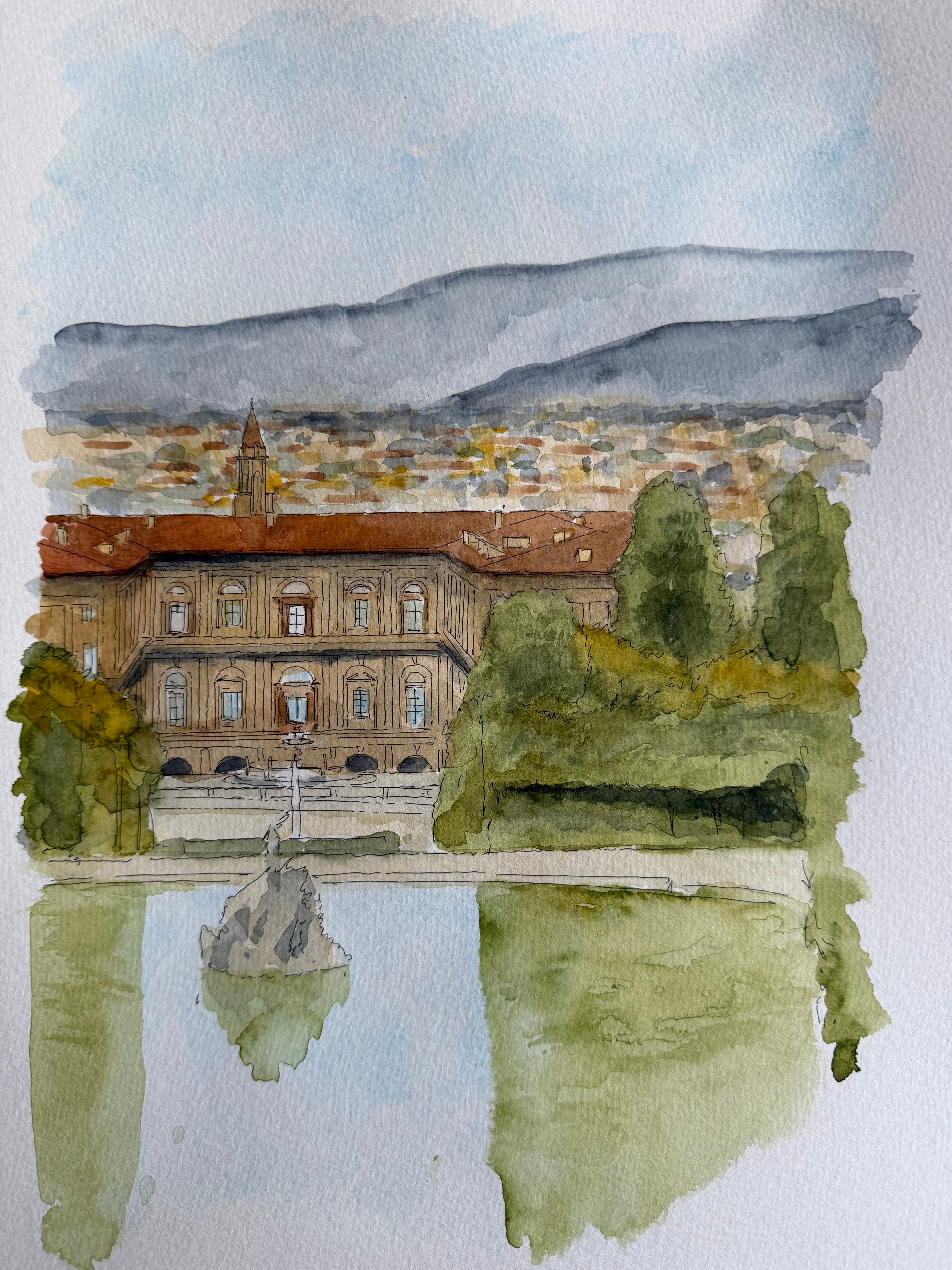 Watercolour of Palazzo Pitti, Florence, Italy.