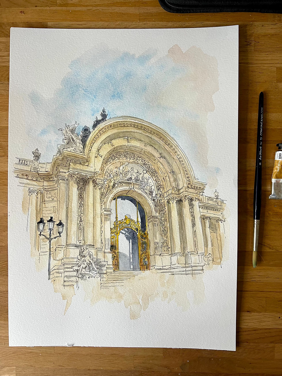 beautiful watercolour of :The Petit Palais, 8th arrondissement of Paris, France.