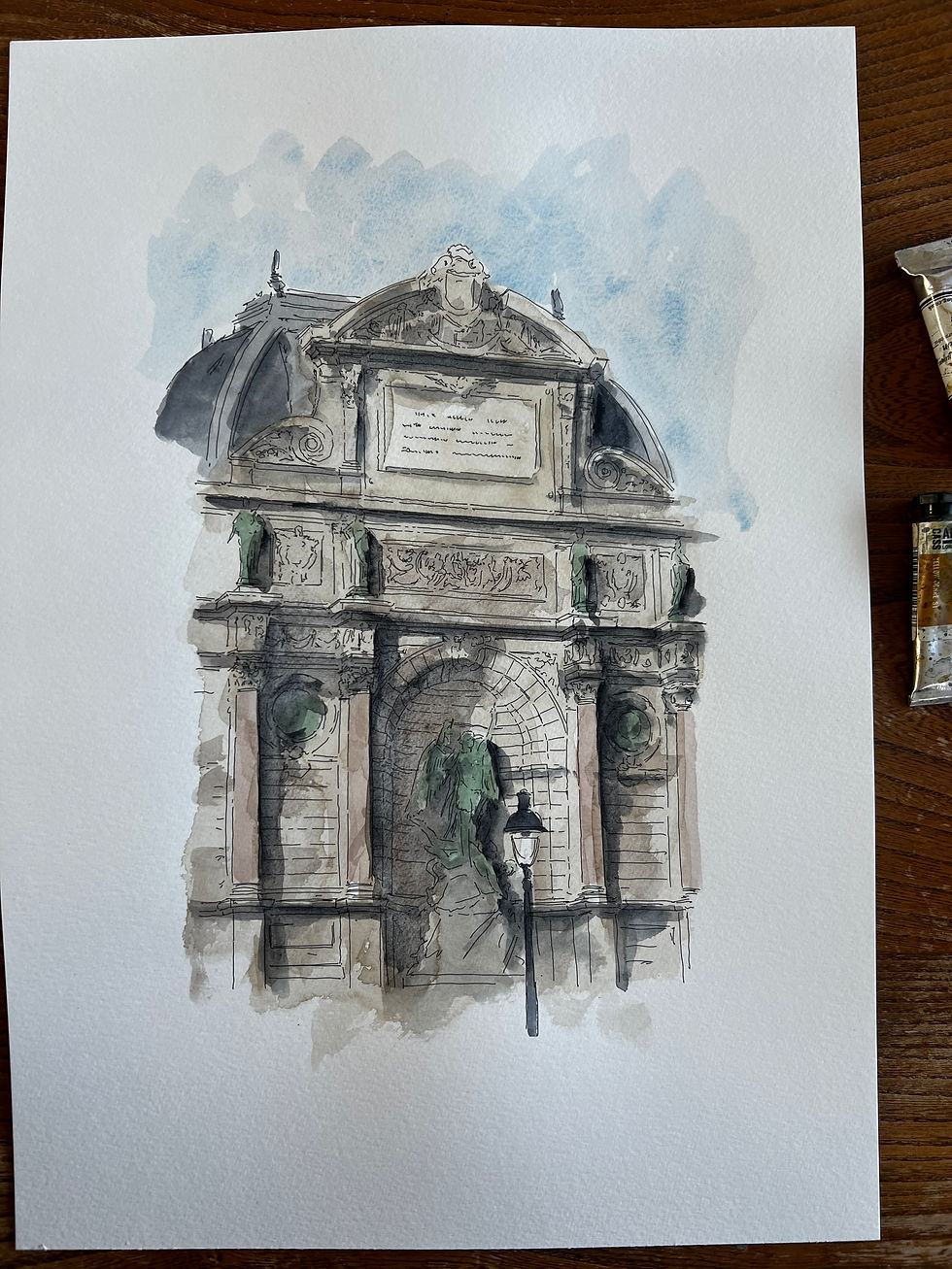 Thumbnail: beautiful watercolour of  Fontaine Saint-Michel. Paris