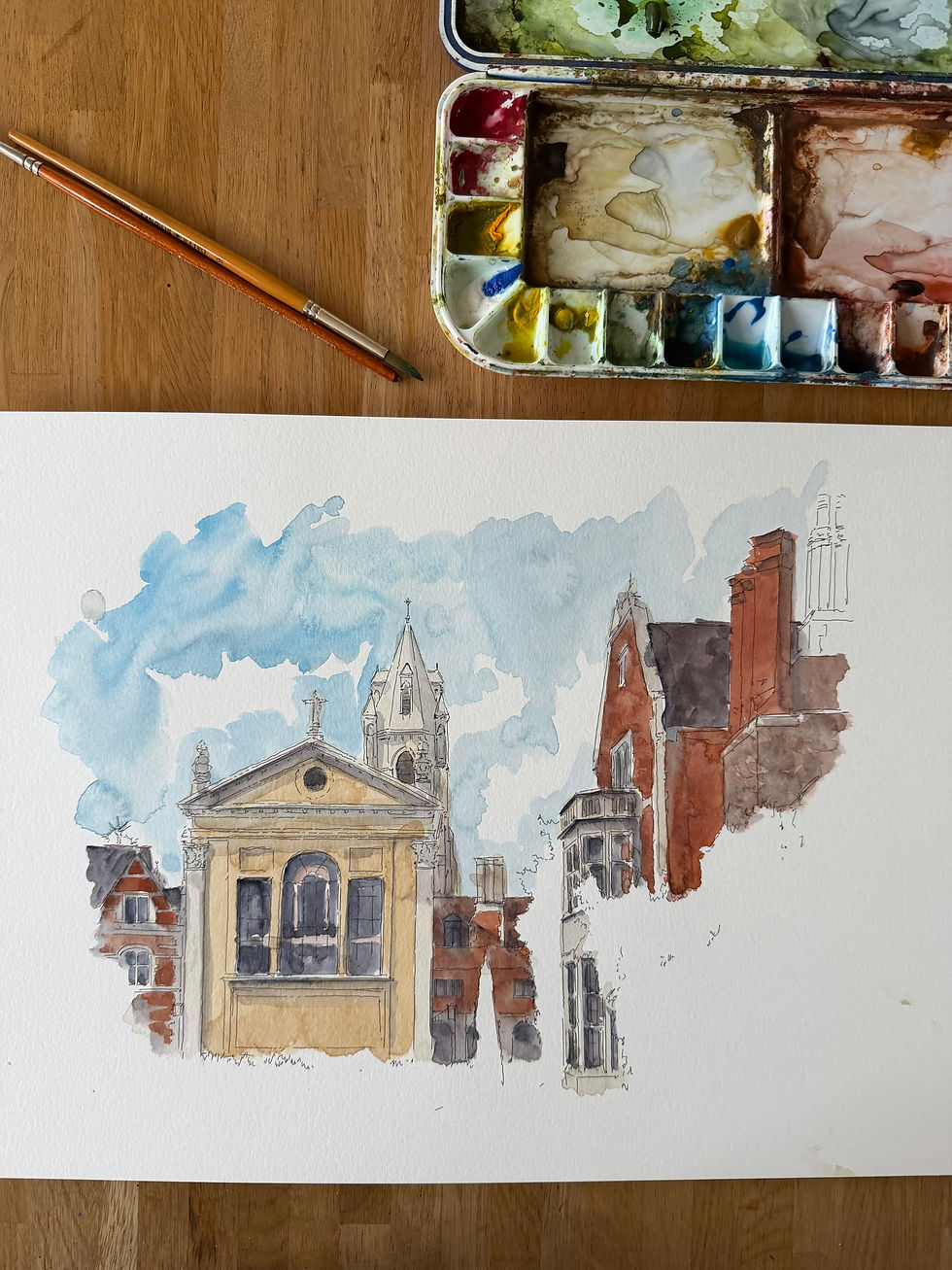 beautiful watercolour of Pembroke College. Cambridge