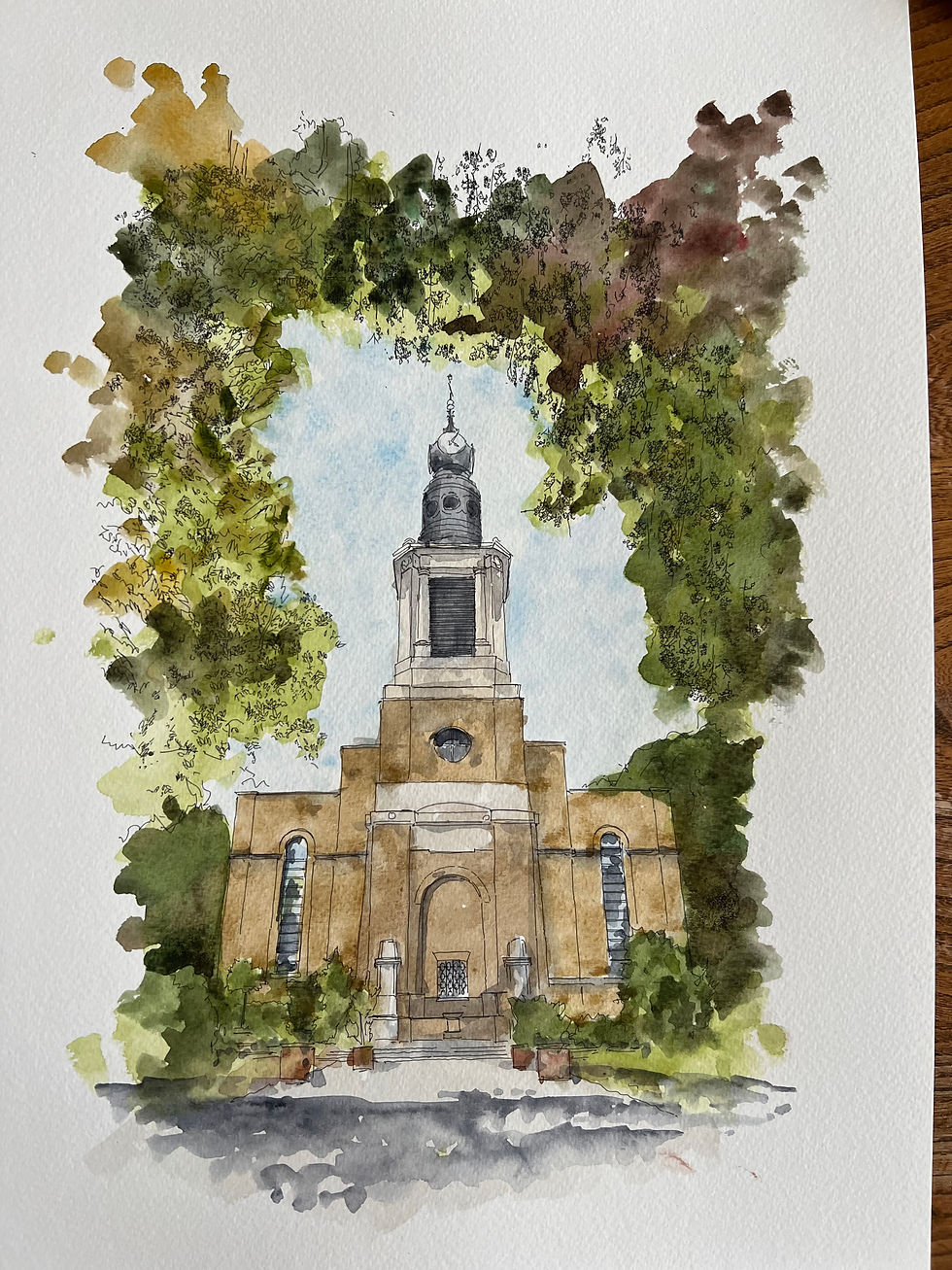 Thumbnail: Watercolor painting of St Anne's Church, Soho, London