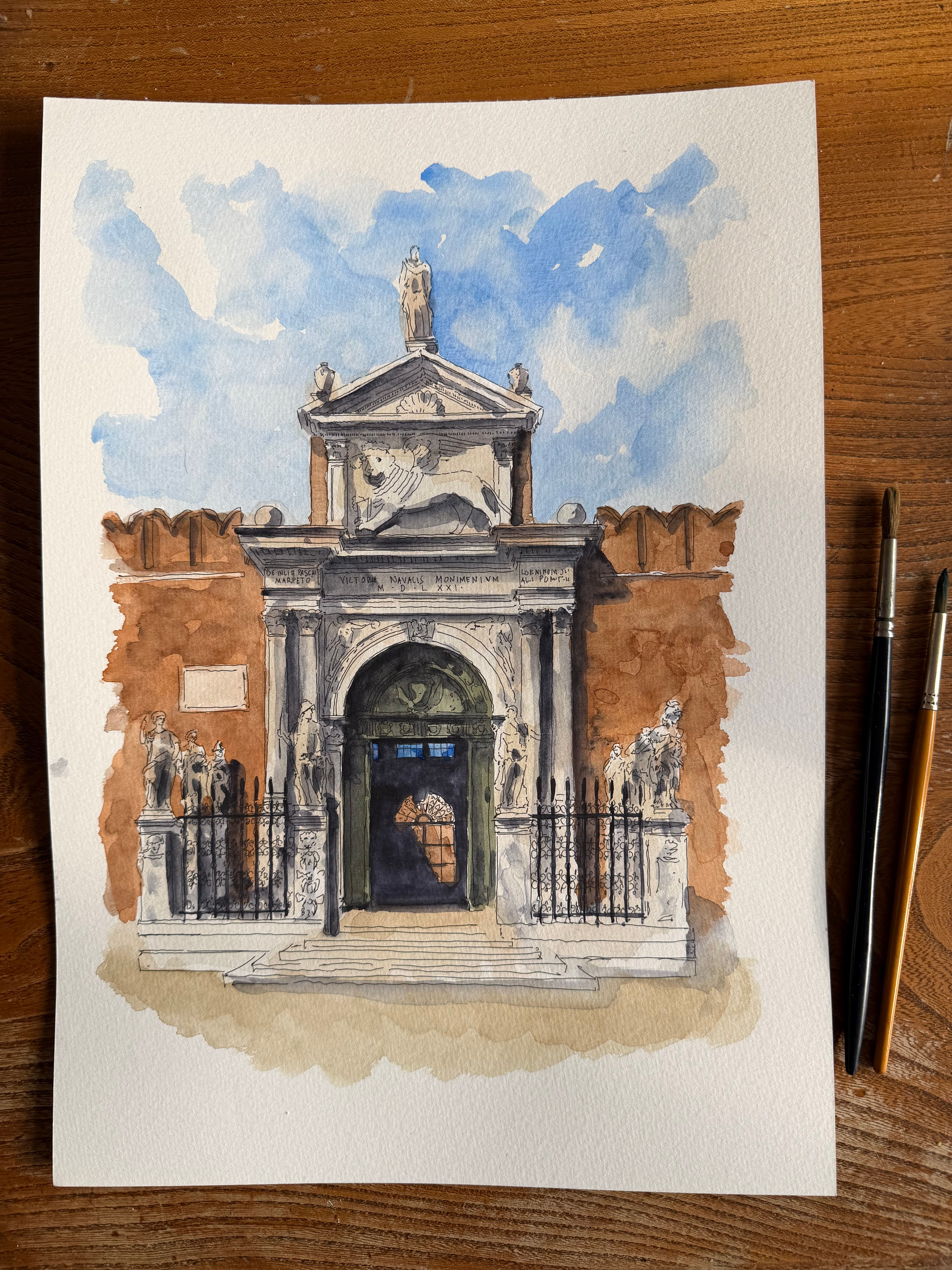 beautiful watercolour of Porta Magna, Venetian Arsenal. Venice