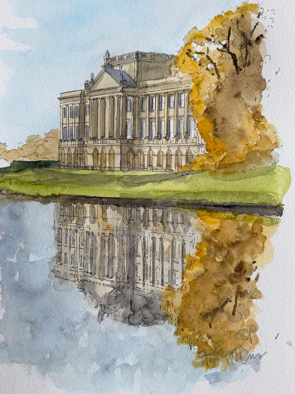 Thumbnail: beautiful autumnal watercolour of Lyme Park,Disley, Cheshire