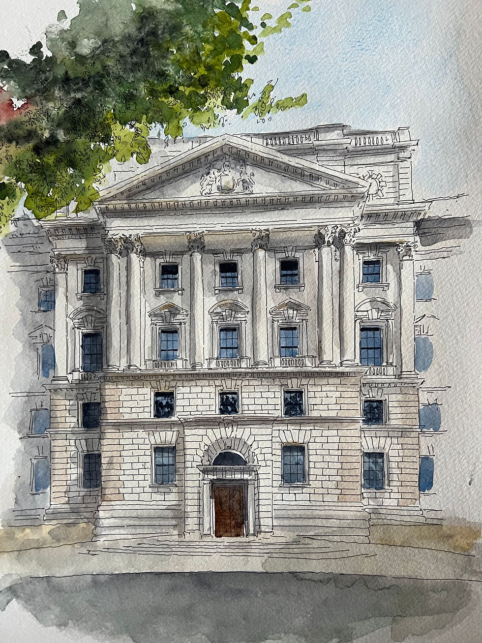 beautiful watercolour of His Majesty's Treasury, Whitehall, London