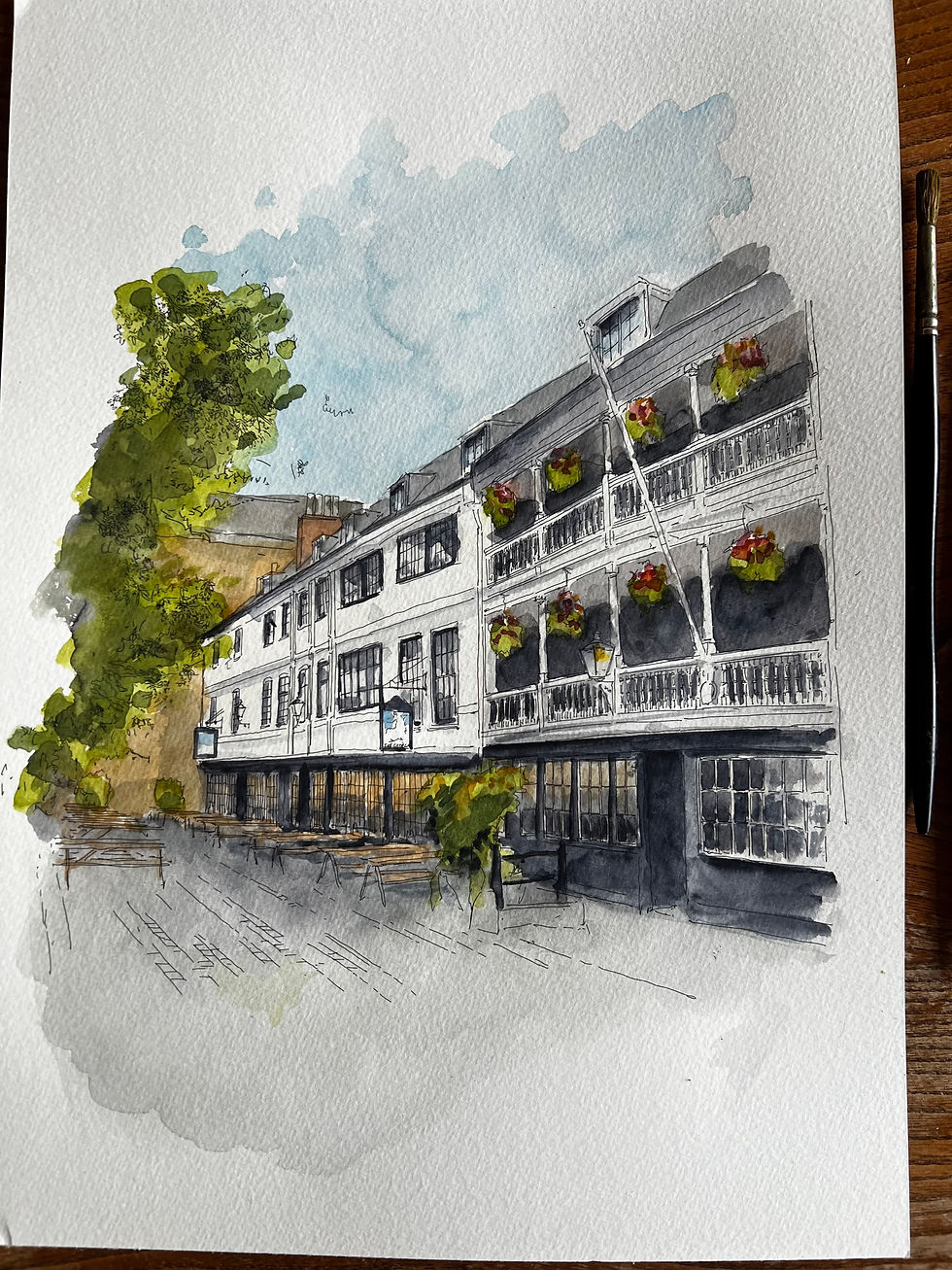 beautiful watercolour of The George Inn, Southwark. London
